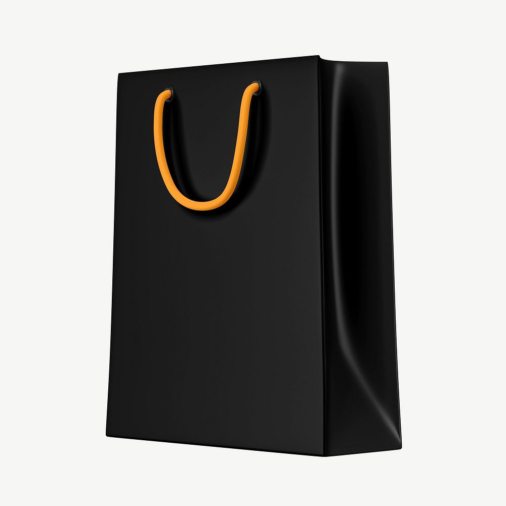 3D shopping bag, black object illustration psd