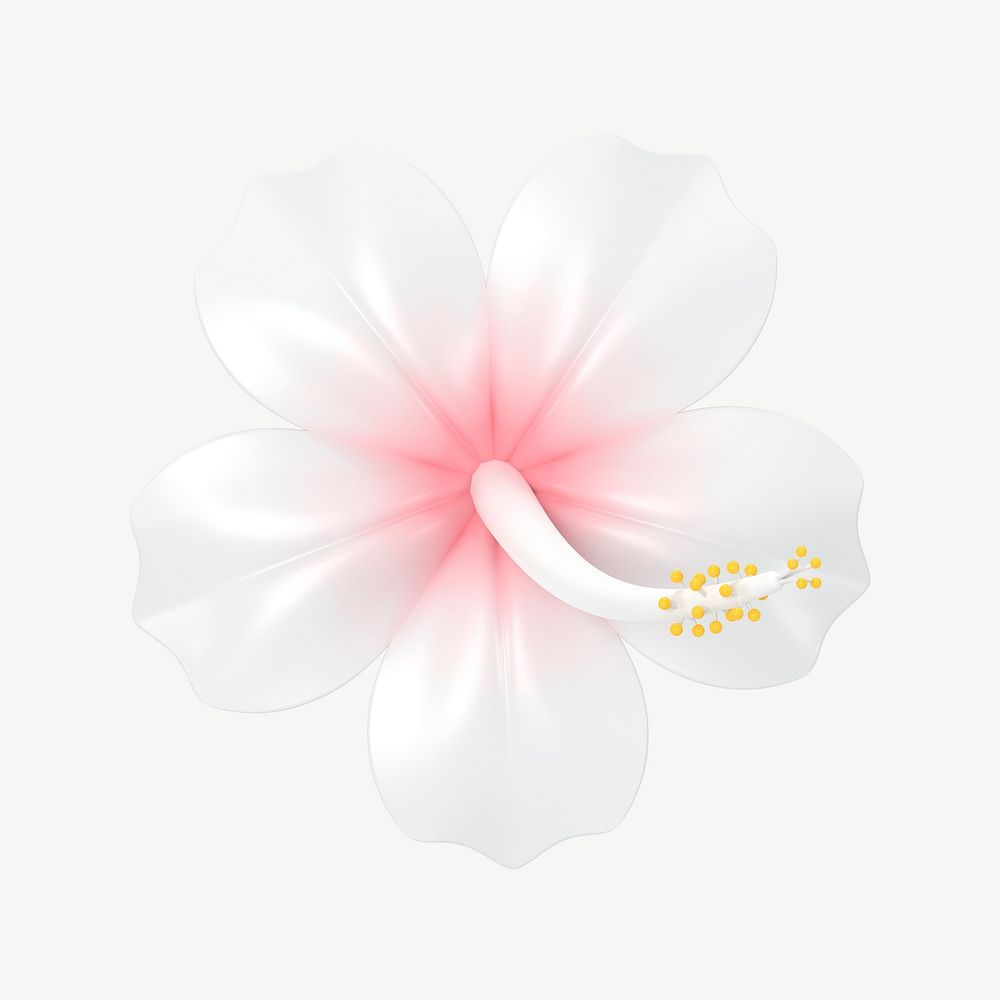 White  Hibiscus 3D collage element, botanical design psd