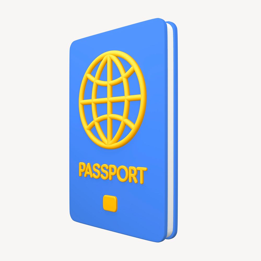 3D blue passport  collage element, travel design psd