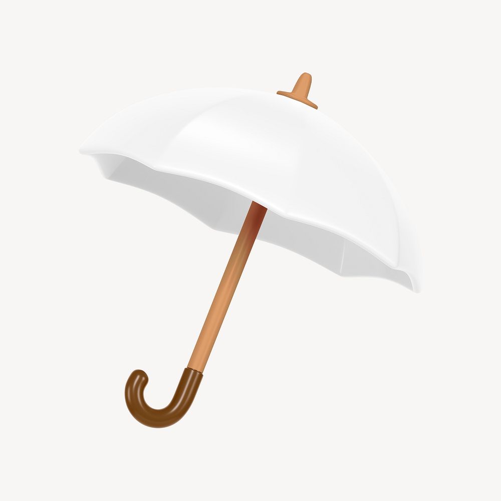 3D white umbrella collage element, protection design psd