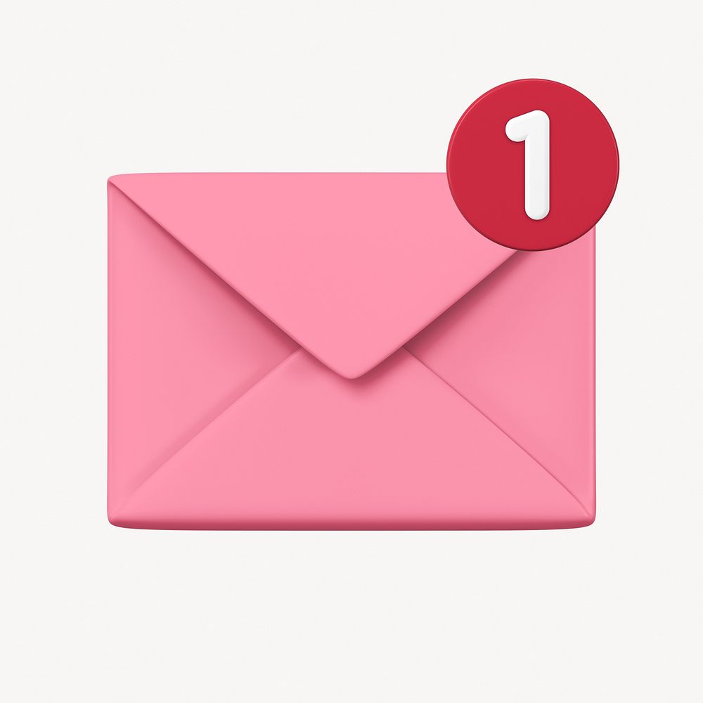 Email notification clipart, 3D envelope in pink