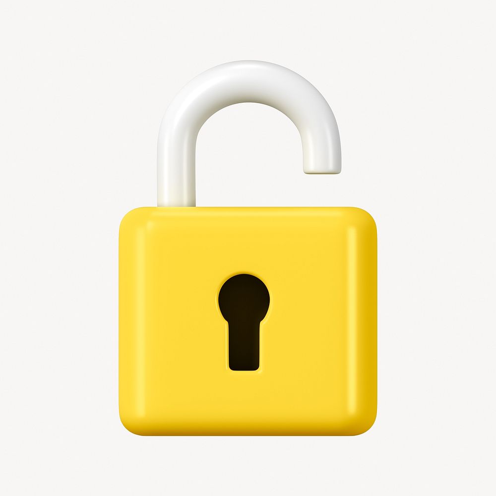 3D unlock clipart, data security yellow graphic