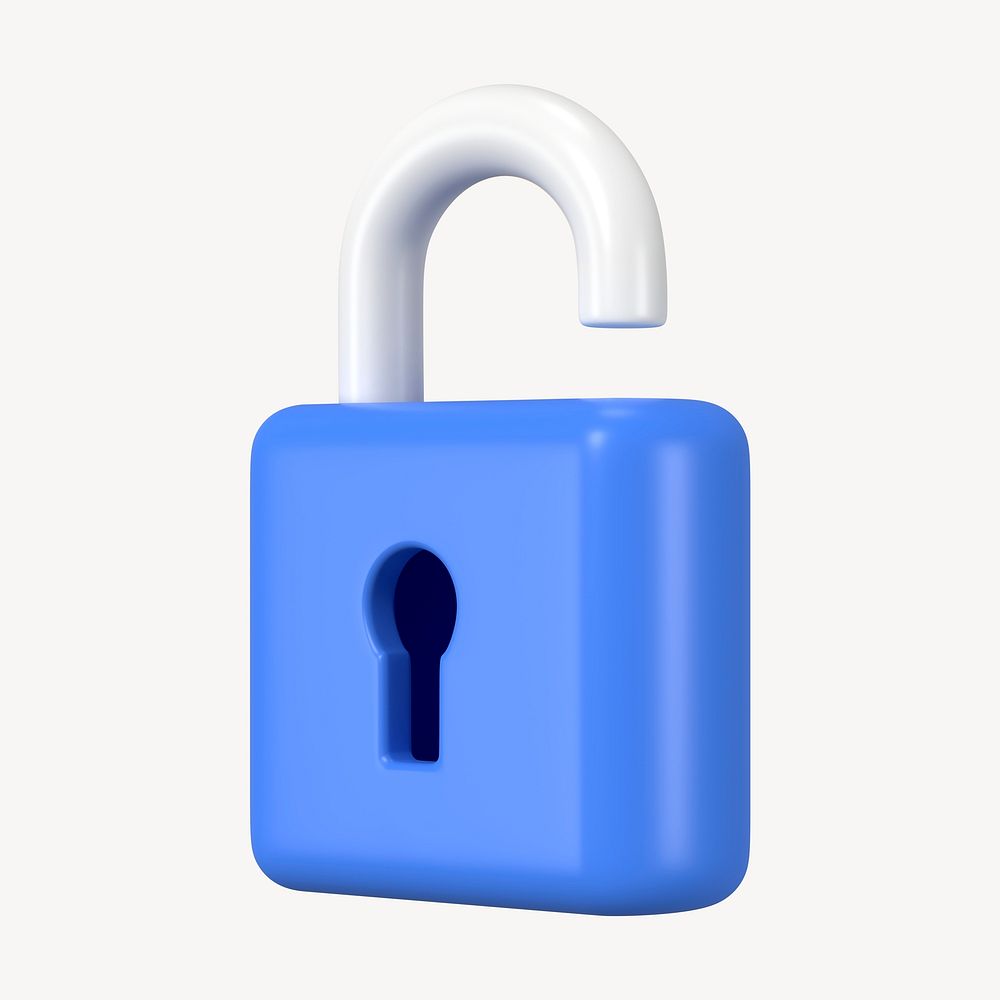 3D unlock clipart, data security graphic psd