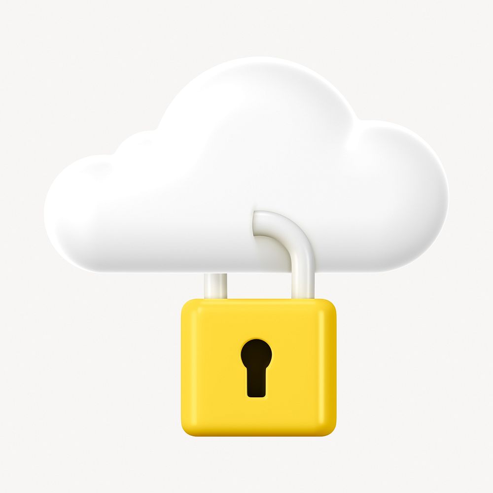 Cloud storage 3D clipart, data security lock