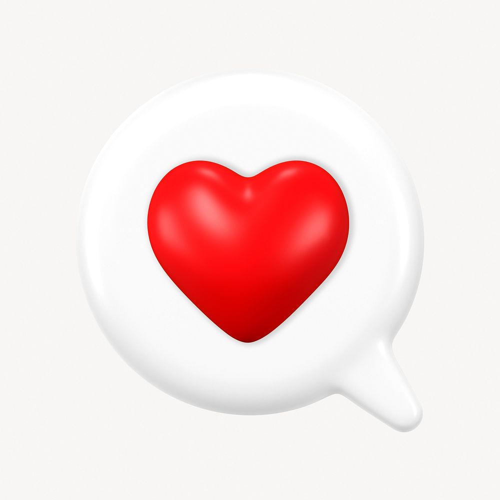 Heart speech bubble, 3D social media impression