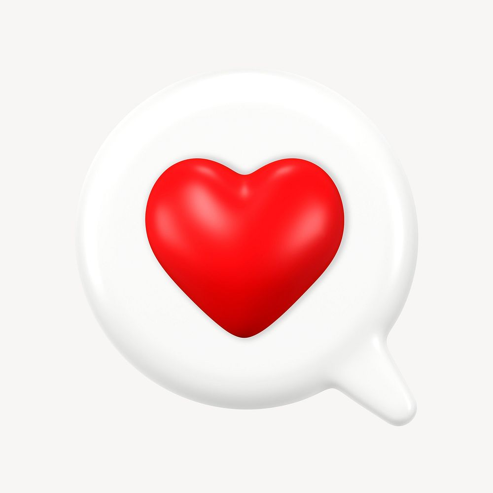 Heart speech bubble, 3D social media impression psd