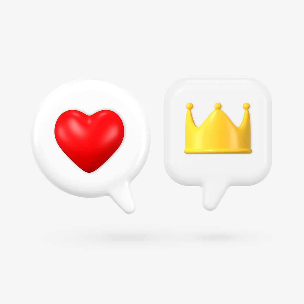 Audience reaction, 3D clipart, heart, crown graphic 