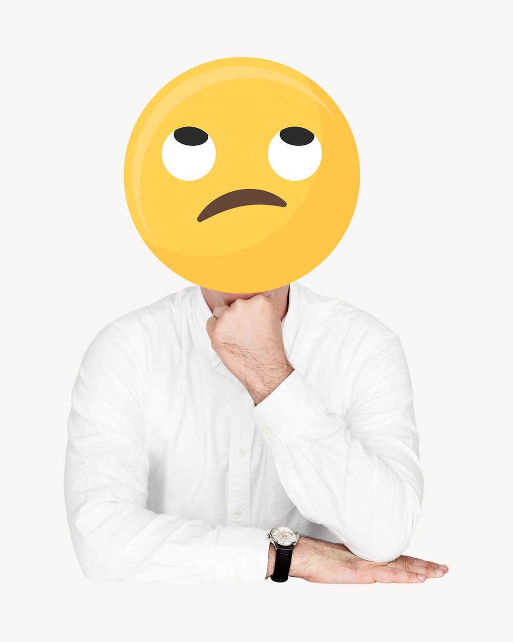 Unamused face emoji portrait on a man isolated image