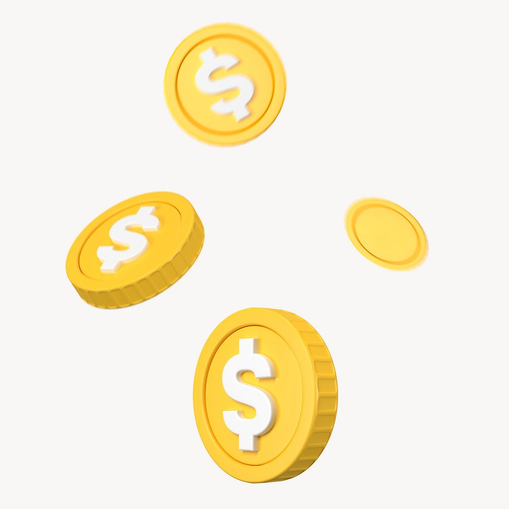 3D falling coins, business investment illustration