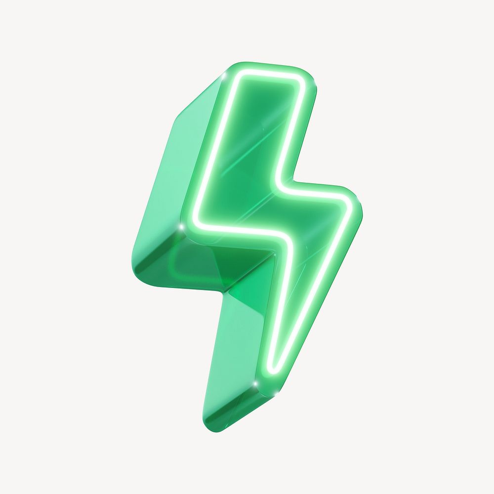 3D neon green lightning, power digital remix