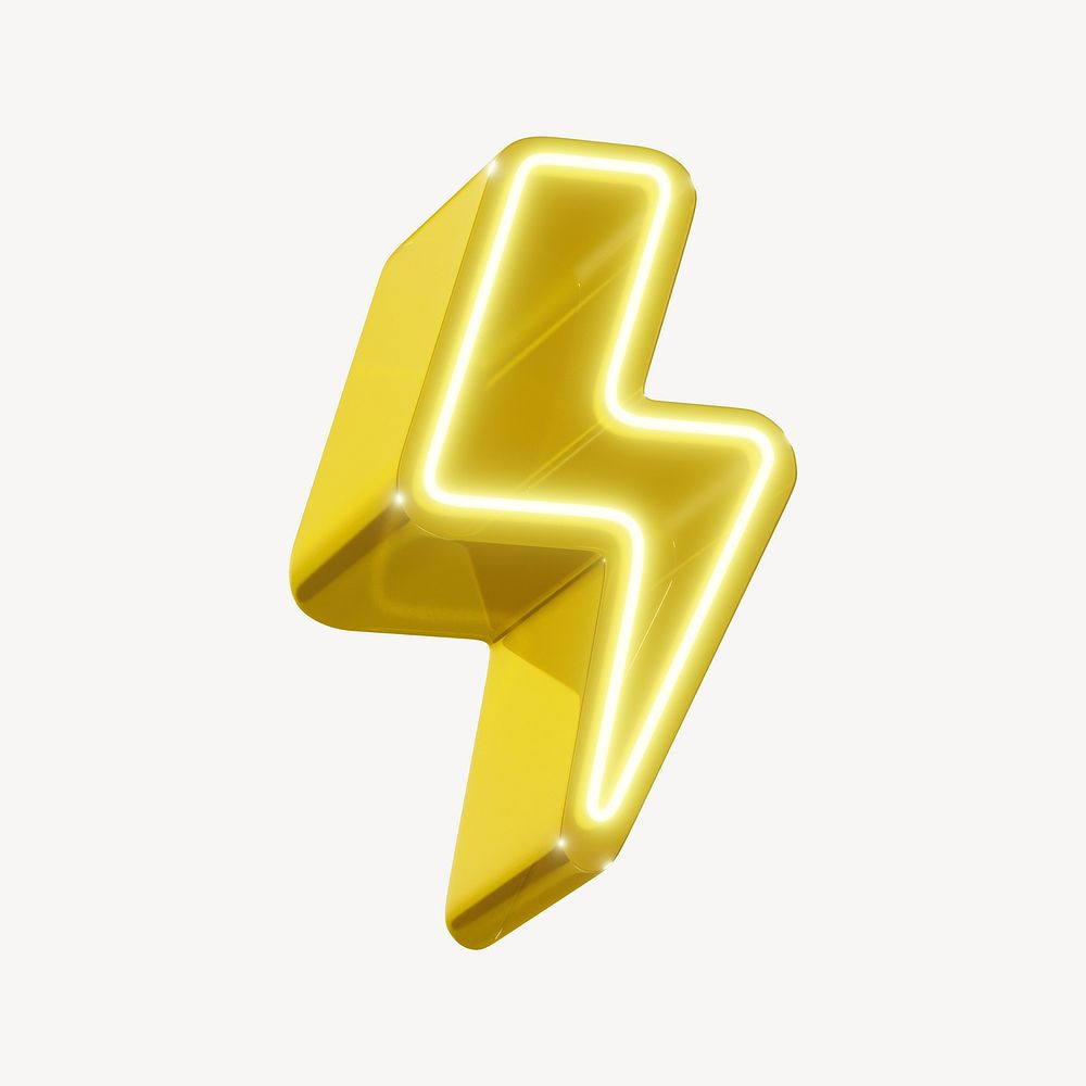 3D neon yellow lightning, power digital remix