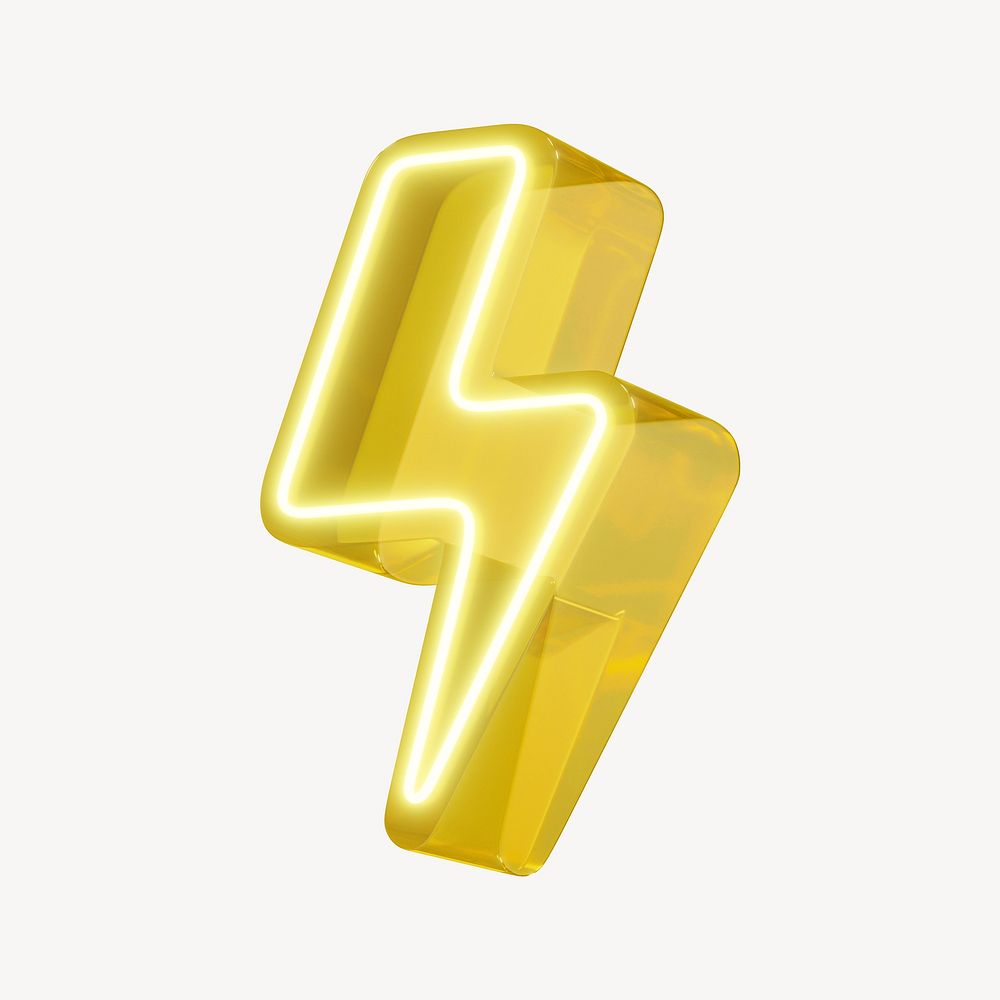 3D neon yellow lightning, power digital remix