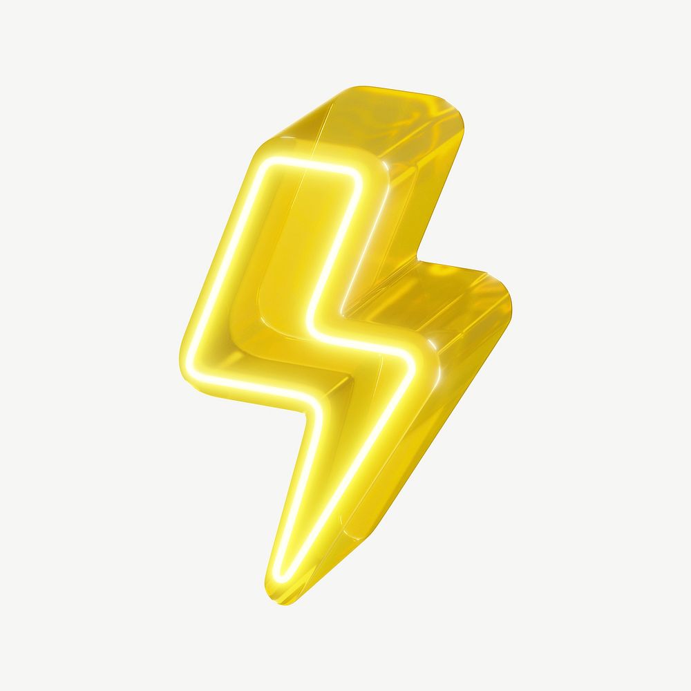 3D neon yellow lightning, power digital remix psd