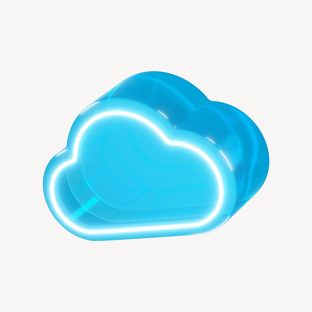 3D neon blue cloud icon