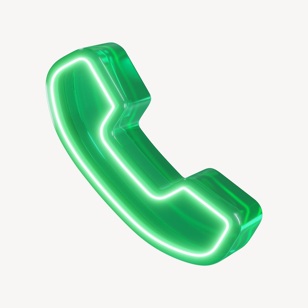 3D green neon telephone icon