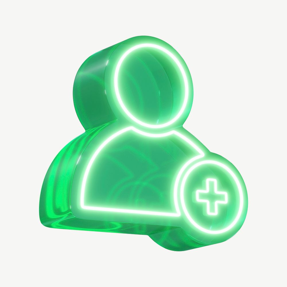 3D neon green add friend icon psd
