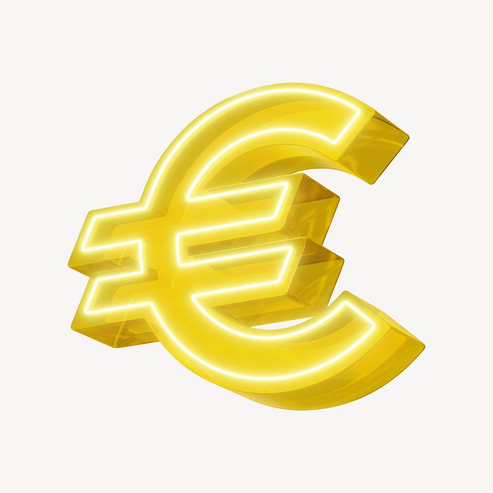3D neon yellow Euro currency icon