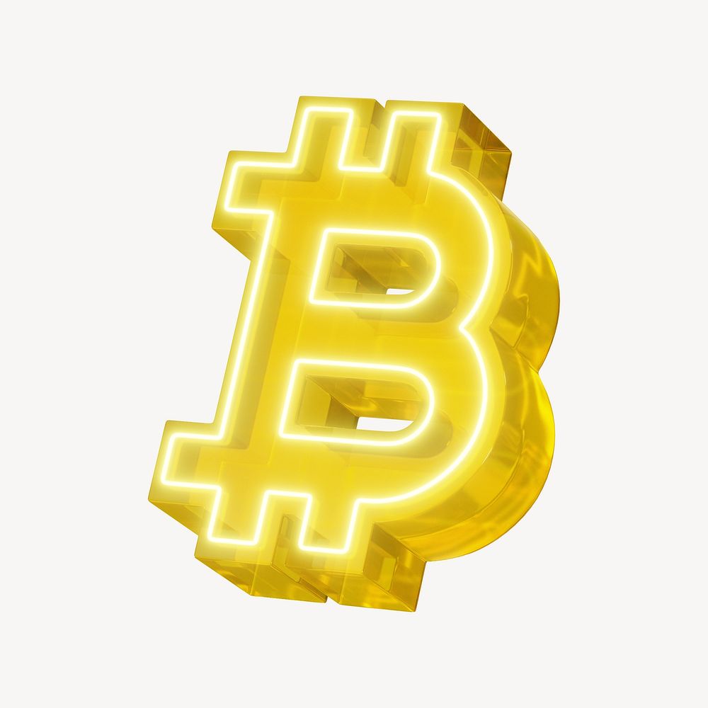 3D yellow neon bitcoin icon