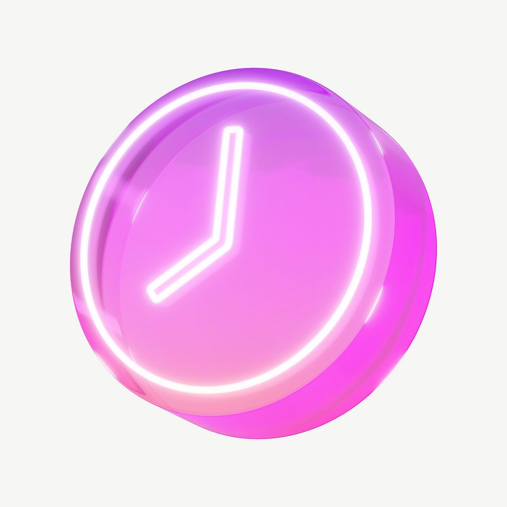 3D neon pink clock icon psd