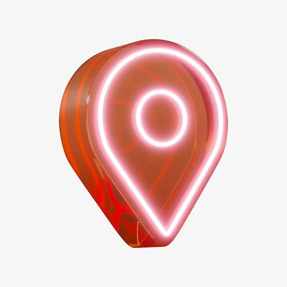 3D neon red location pin psd