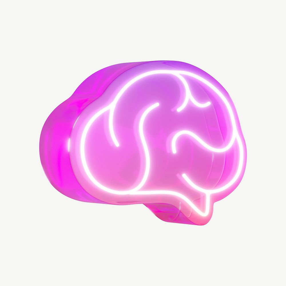 Mental health, 3D neon pink brain icon