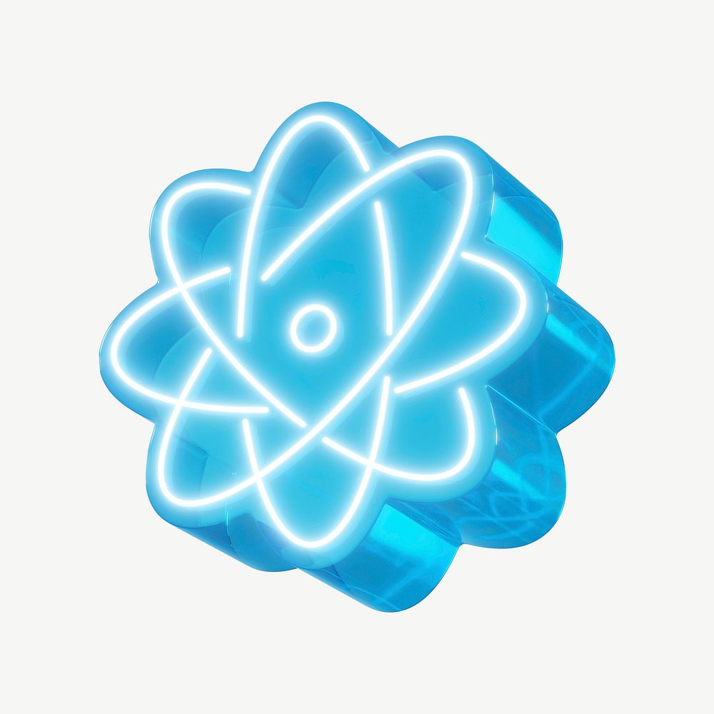 Blue atom, 3D neon icon psd
