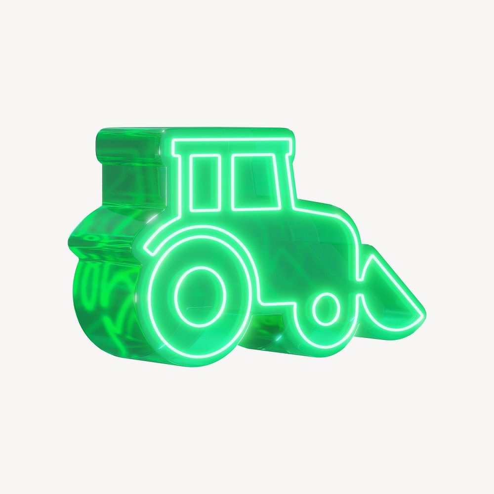 3D neon green bulldozer element, digital remix