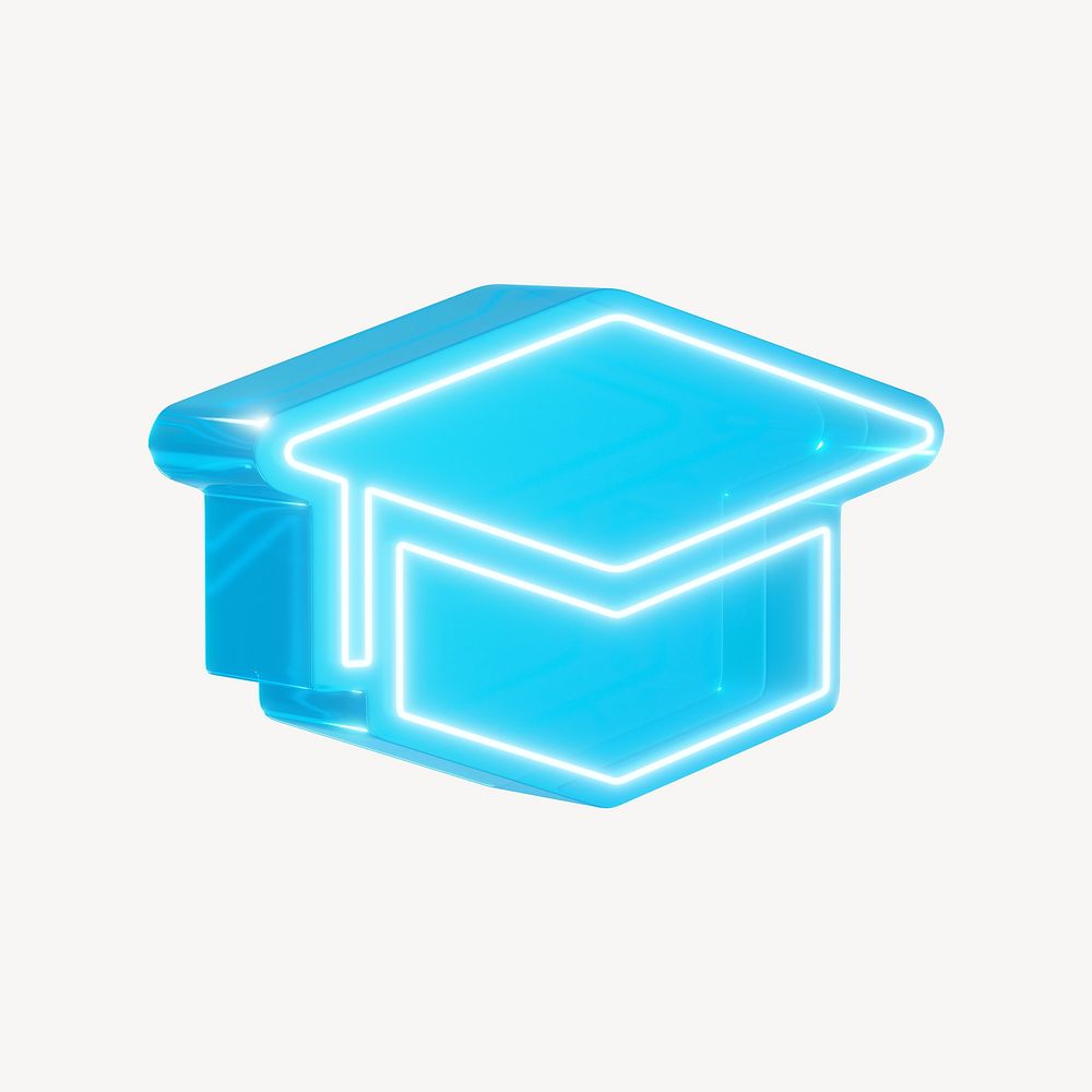 3D neon blue graduation cap, education remix