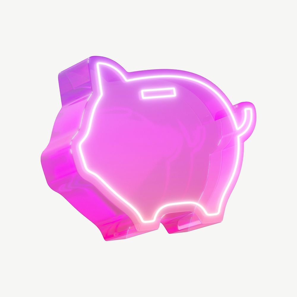 3D neon pink piggy bank psd