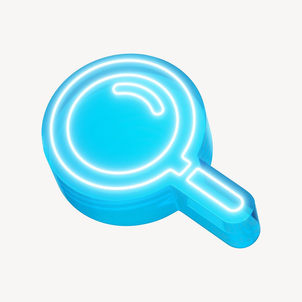 Blue magnifying glass, 3D neon icon