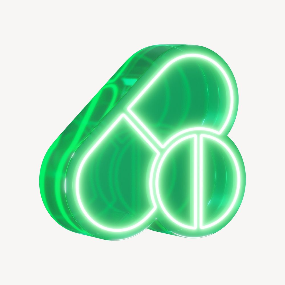 3D neon green medical capsule, health & wellness