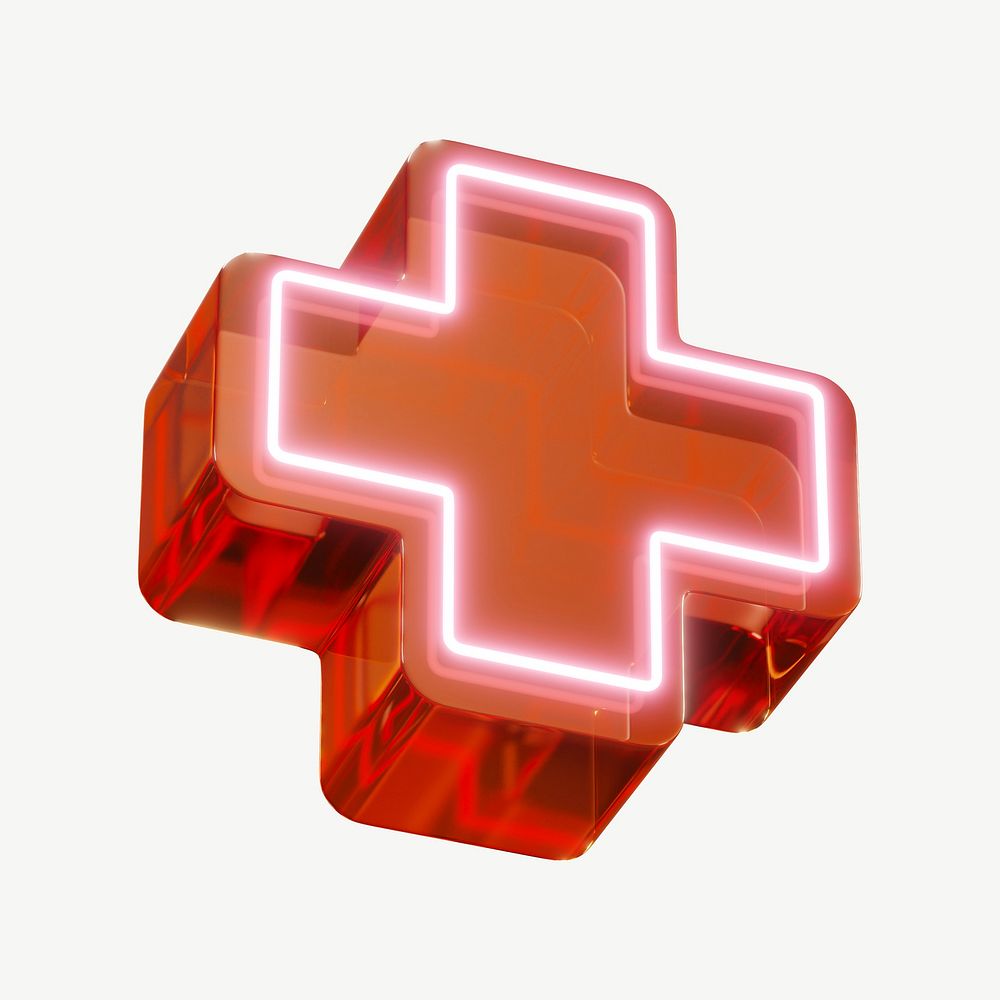 3D neon red cross sign psd