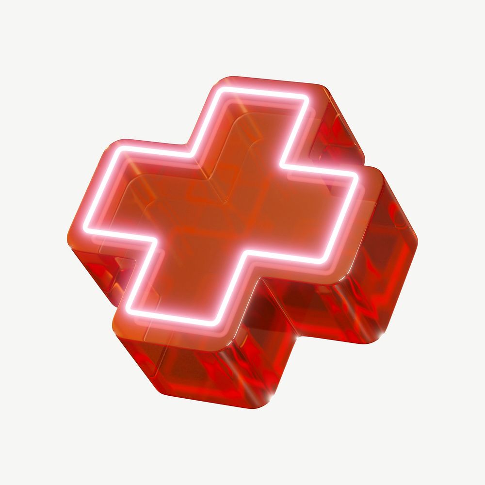 3D neon red cross sign psd