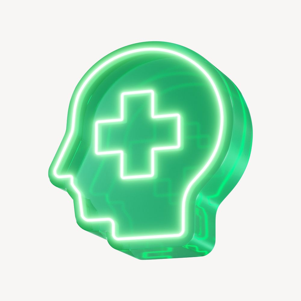 Mental health, 3D neon green icon, health & wellness