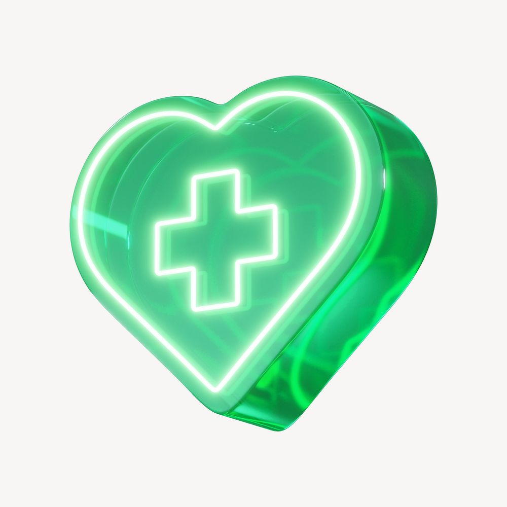 3D green neon medical heart, health & wellness