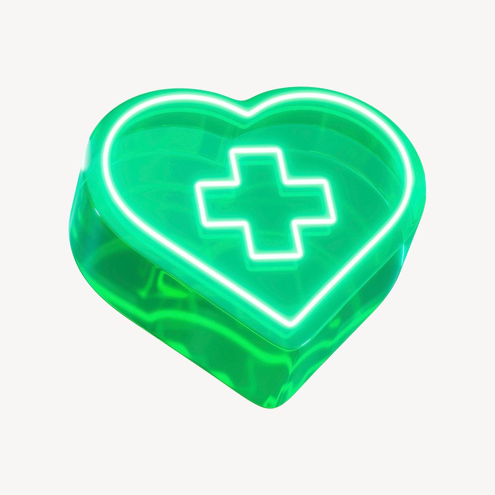 3D green medical heart, health & wellness psd