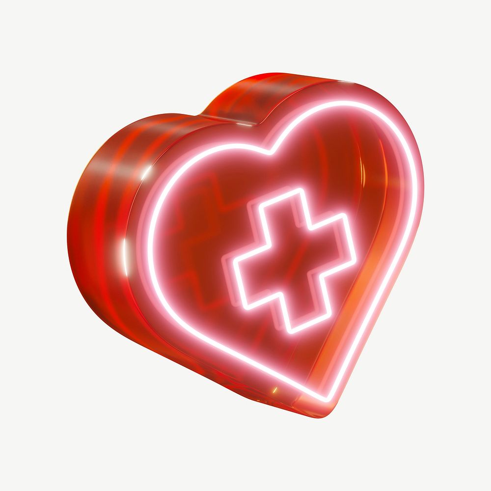 3D red medical heart, health & wellness psd