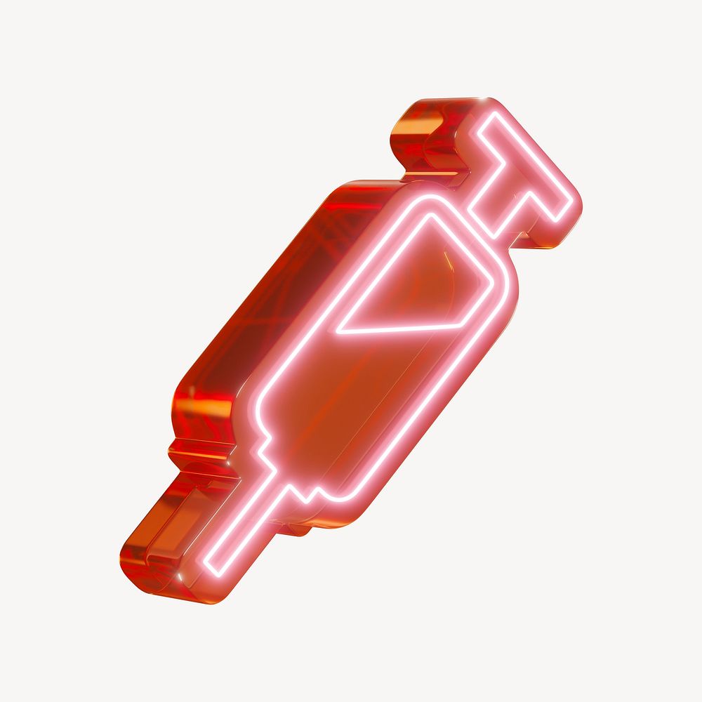 3D neon red syringe, health & wellness