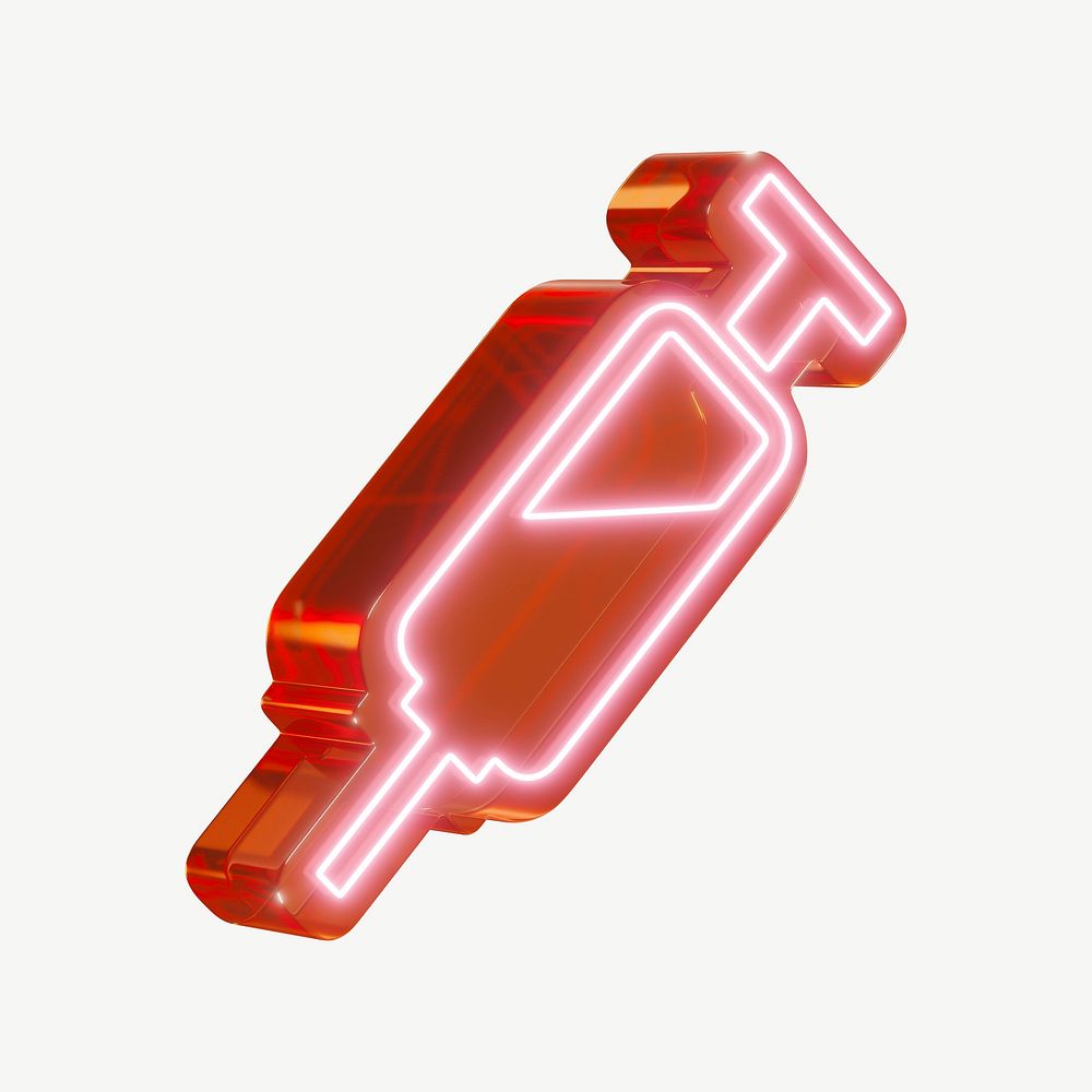 3D neon red syringe, health & wellness psd