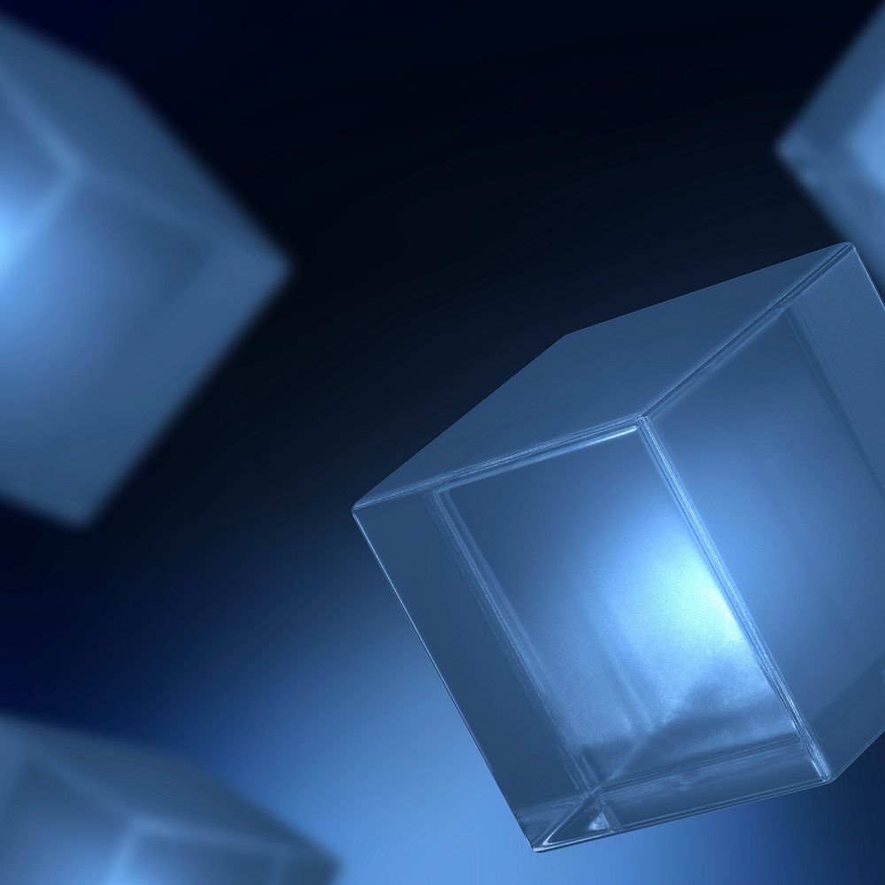 3D cubics dark blue background, digital remix psd