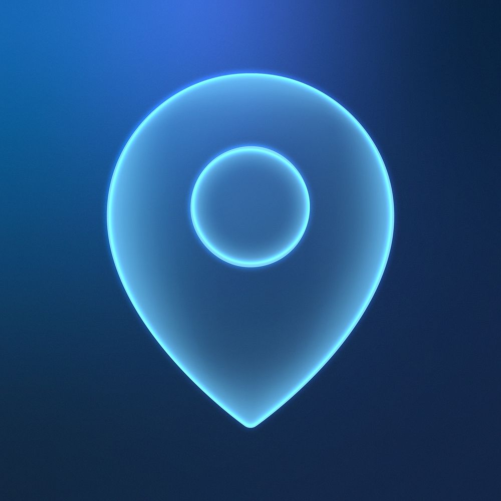Glowing blue location pin, digital remix