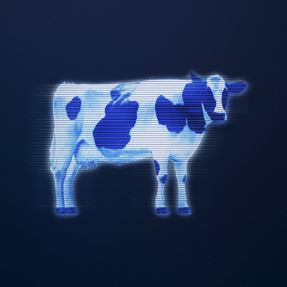 Cow element in futuristic smart farming design, digital remix psd