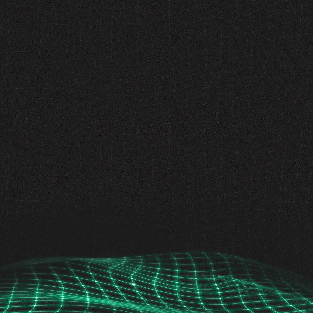 Technology dark green background, abstract grid wave, digital remix