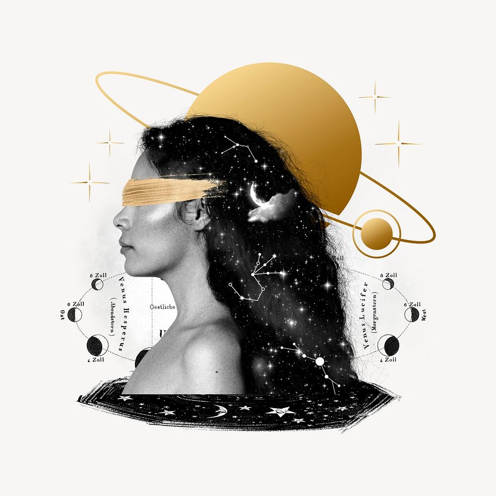 Astrology goddess, celestial art collage