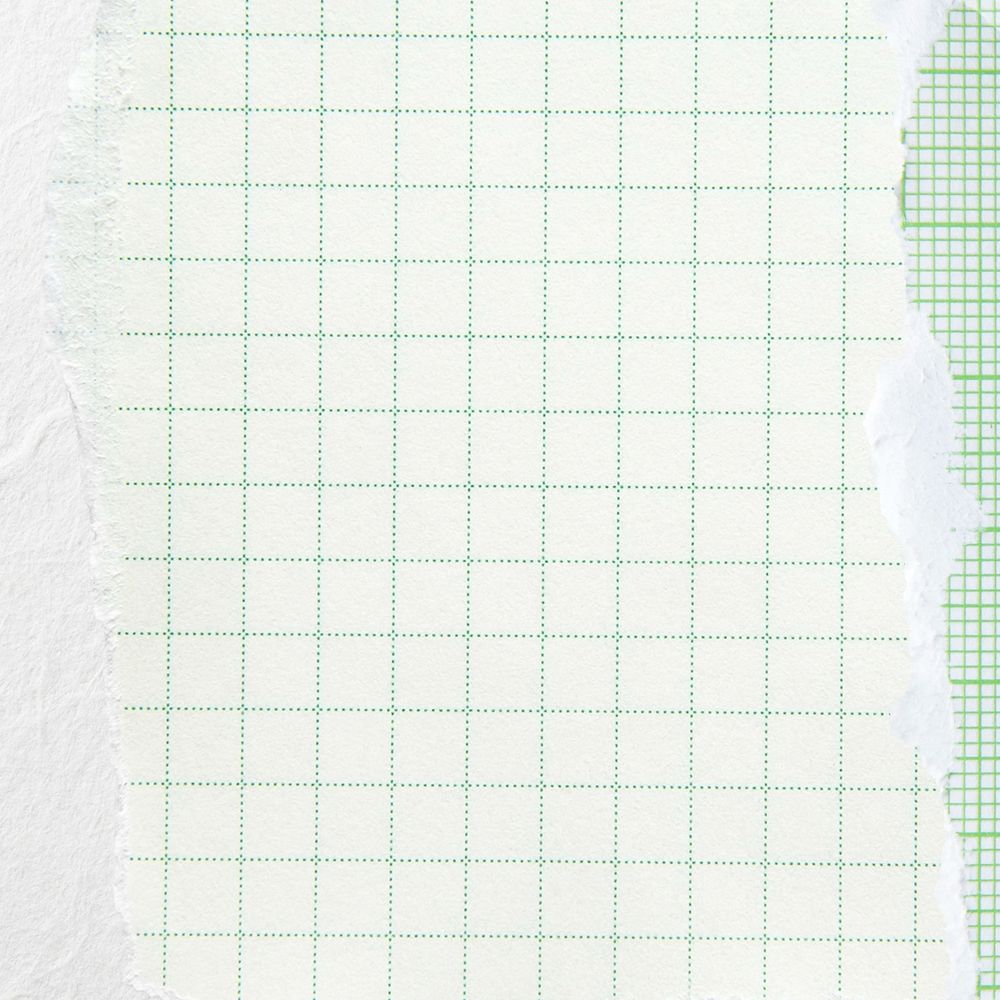 Green grid background, ripped paper border design