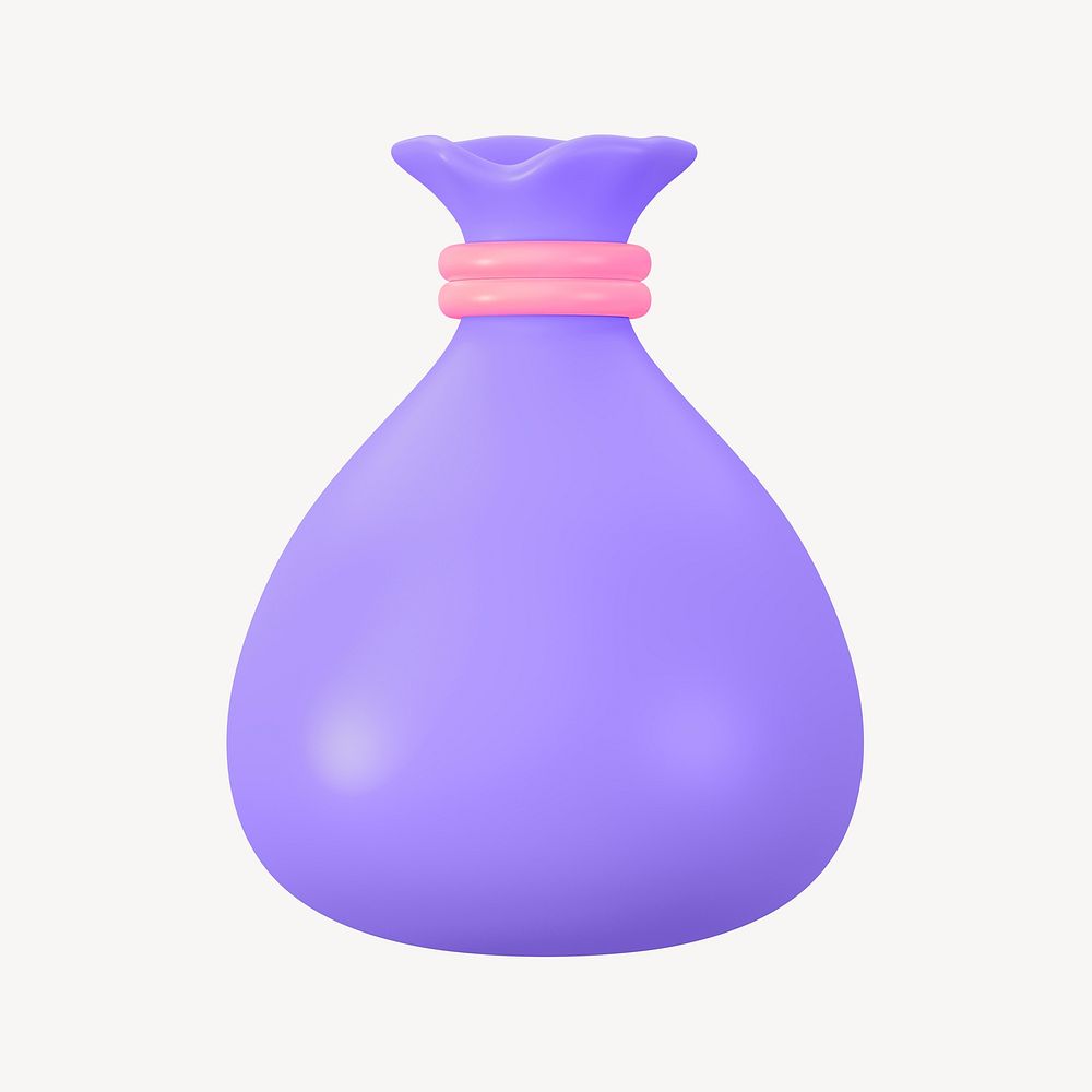 3D purple money bag, element illustration