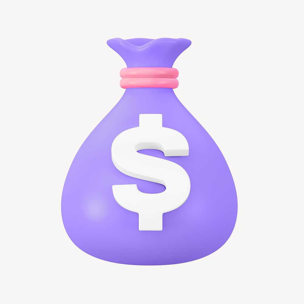 3D purple money bag, element illustration