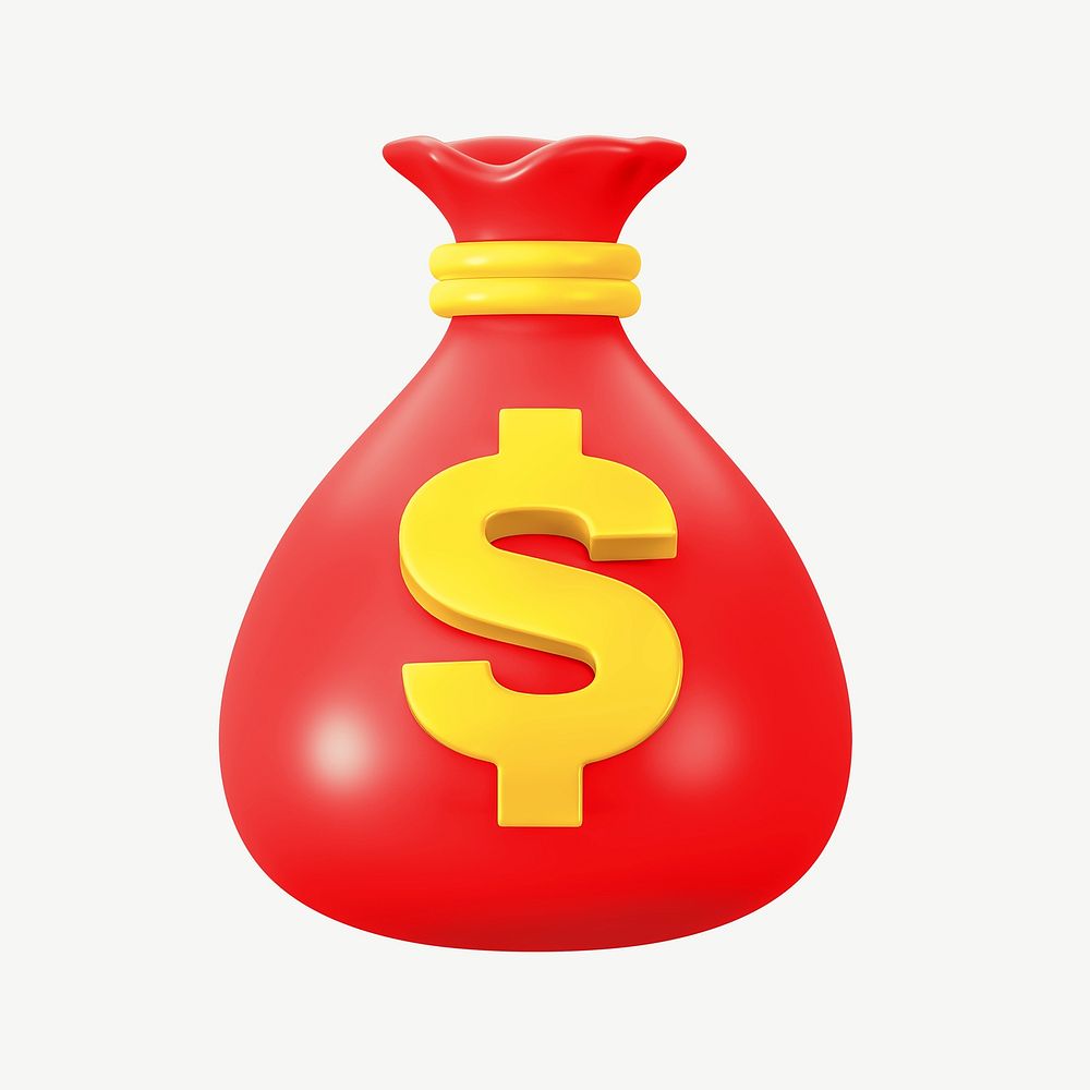 3D red money bag, collage element psd