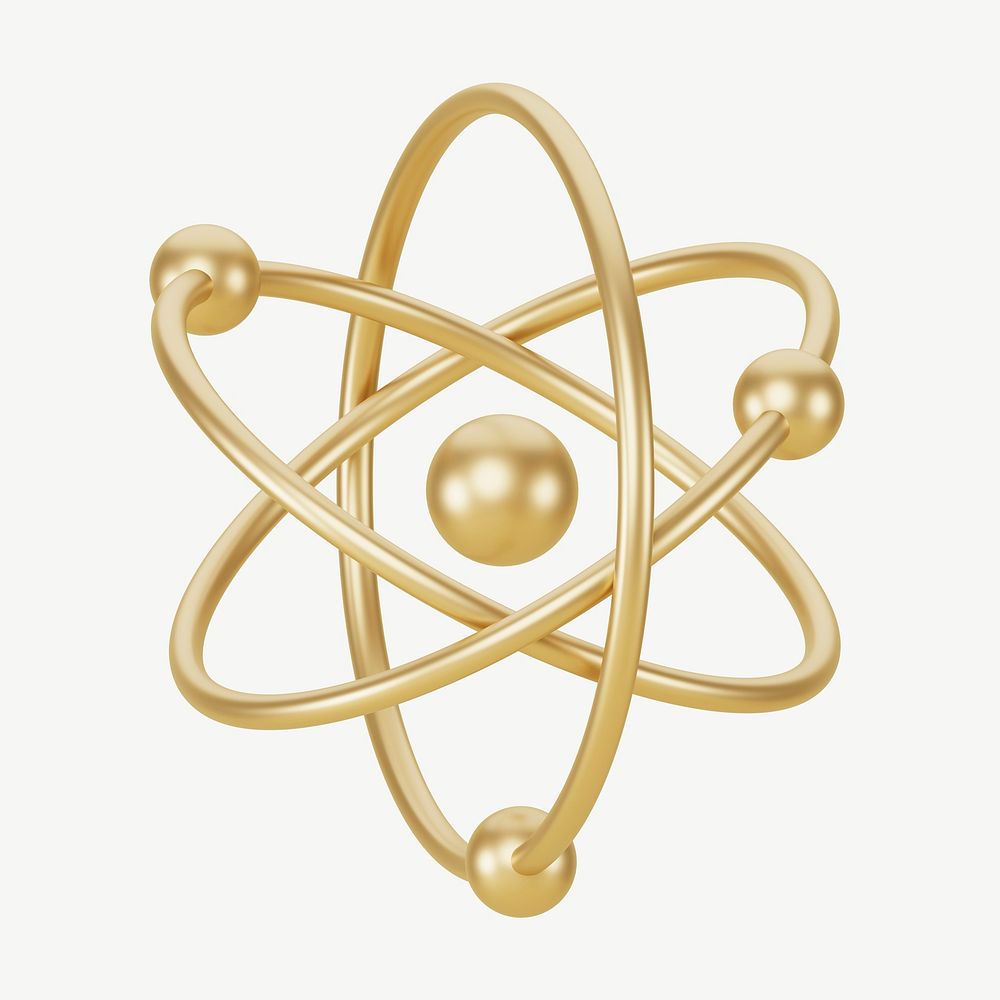 3D gold atom, collage element psd