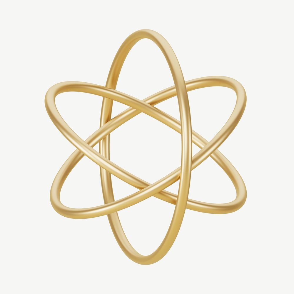 3D gold atom, collage element psd